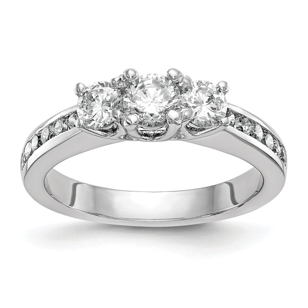 14k White Gold 1 ct Lab Grown Dia VS/SI+ G+ Comp 3 Stone Engagement Ring