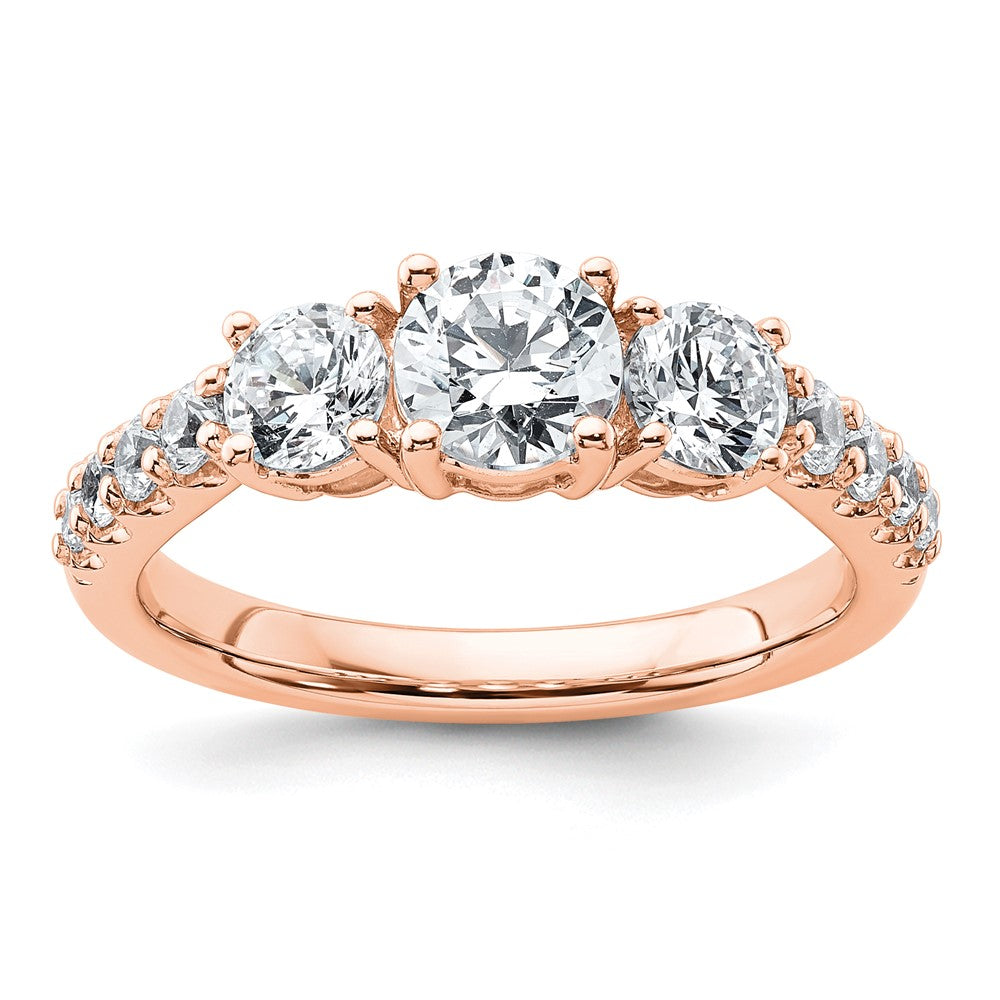 14kr 1 1/2ct Lab Grown Diamond VS/SI+ G+ Round Complete 3 Stone Eng Ring