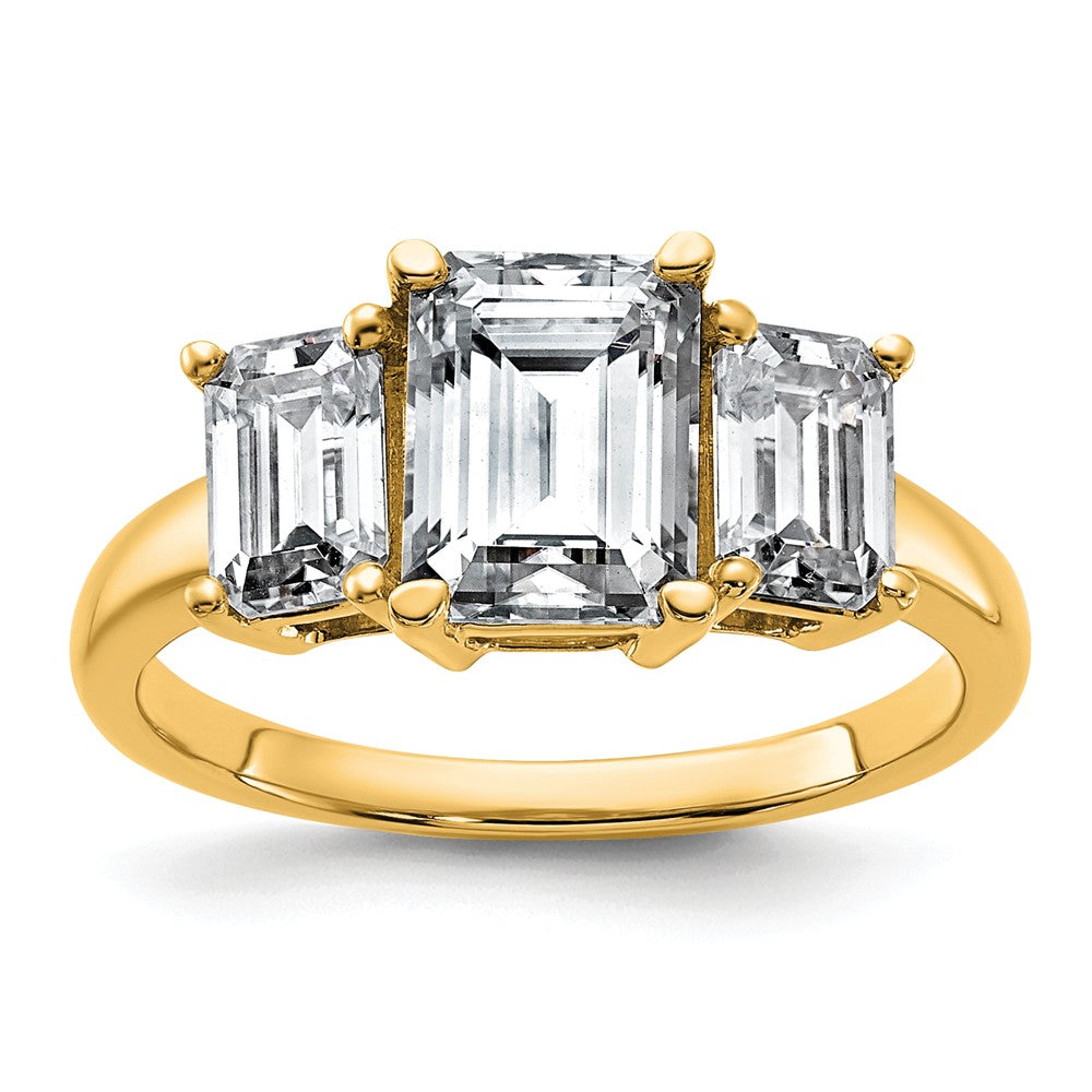 14k 1 1/2ct Certified Lab Grown Dia VS+ F+ Emerald Comp 3 Stone Eng Ring