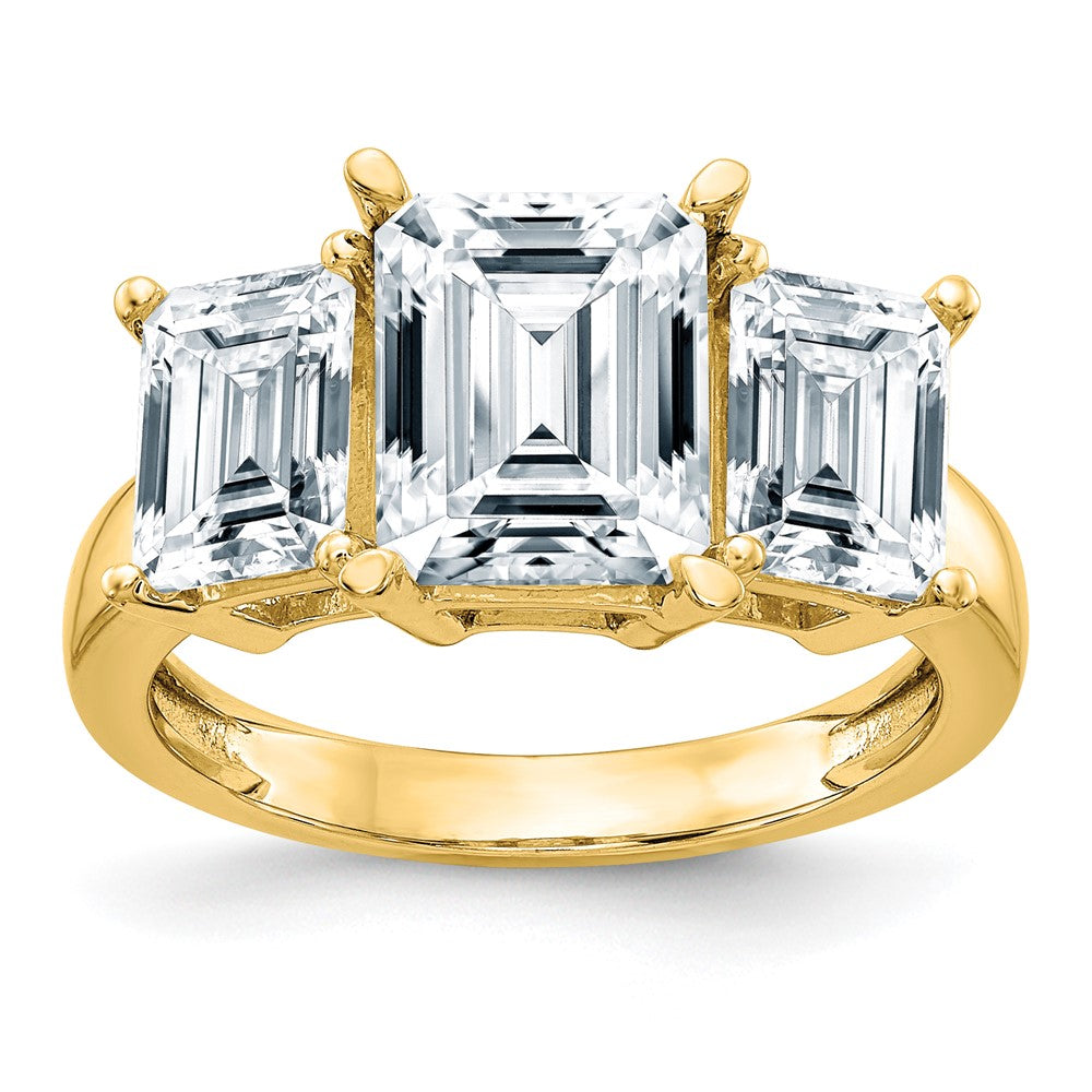 14K Emerald-cut 3-Stone Engagement Ring Mounting
