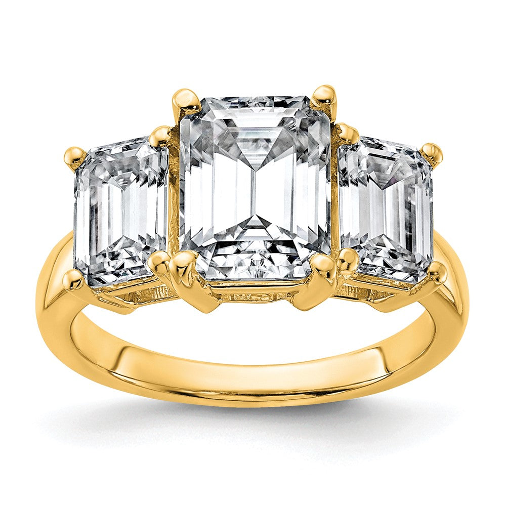 14k 2 1/2ct Certified Lab Grown Dia VS+ F+ Emerald Comp 3 Stone Eng Ring