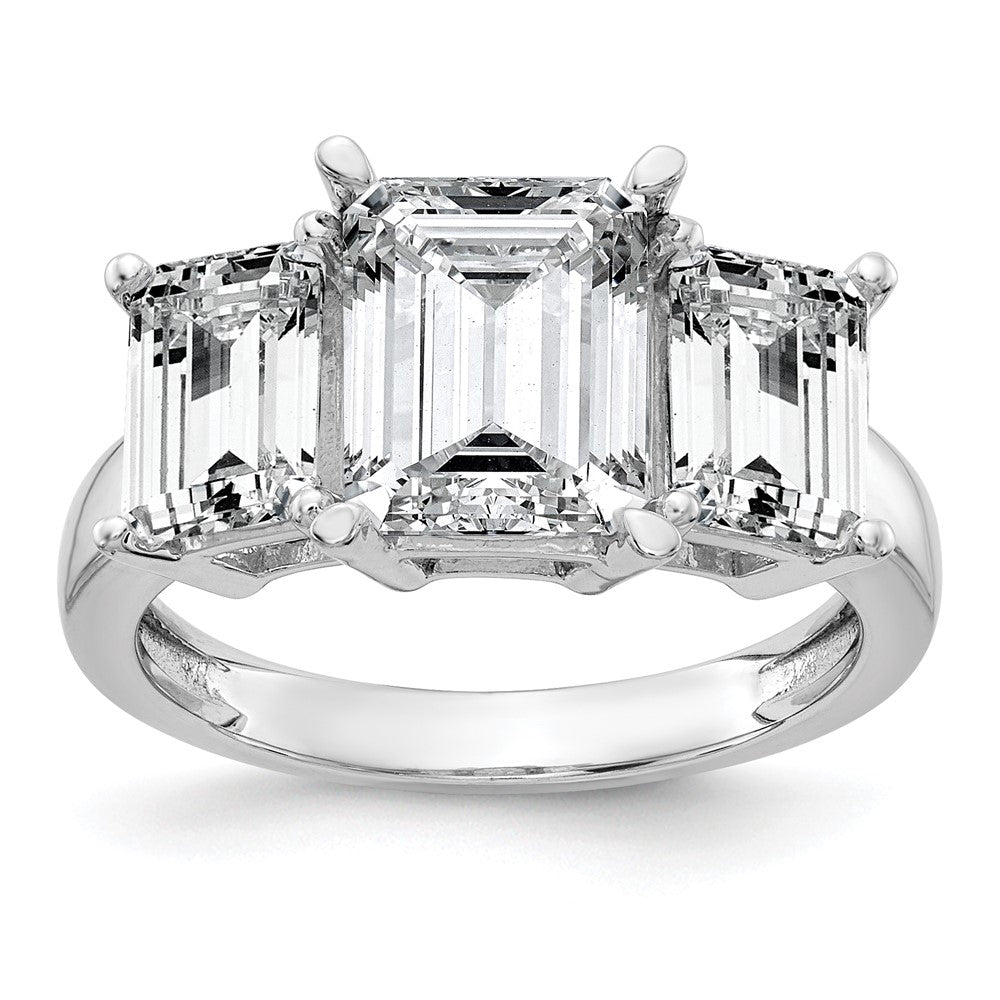 14kw 4 1/5ct Certified Lab Grown Dia VS+ F+ Emerald Comp 3 Stone Eng Ring