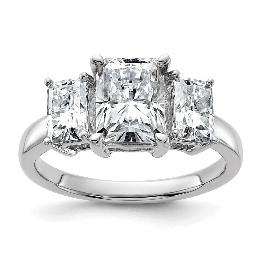 14kw 2 7/8ct Cert Lab Grown Diamond VS+ F+ Radiant Comp 3 Stone Eng Ring
