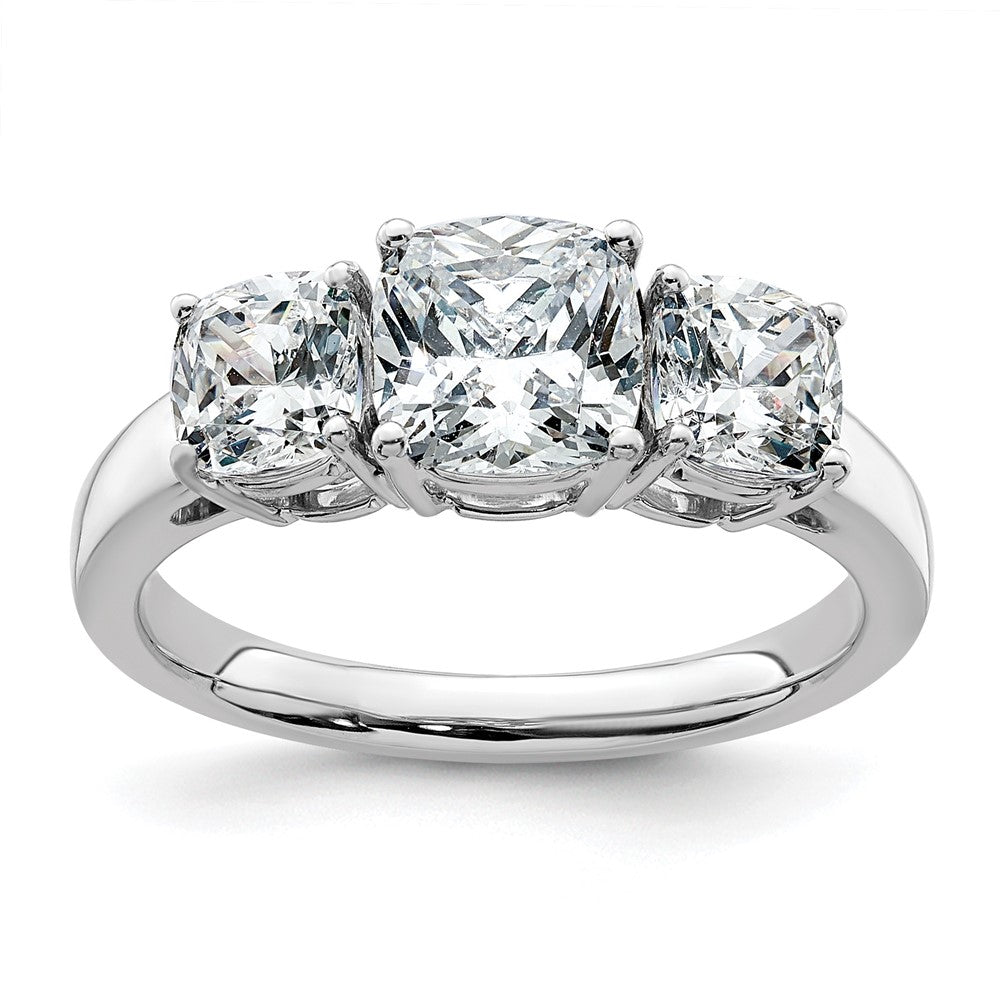 14kw 2 1/3ct Cert Lab Grown Diamond VS+ F+ Cushion Comp 3 Stone Eng Ring