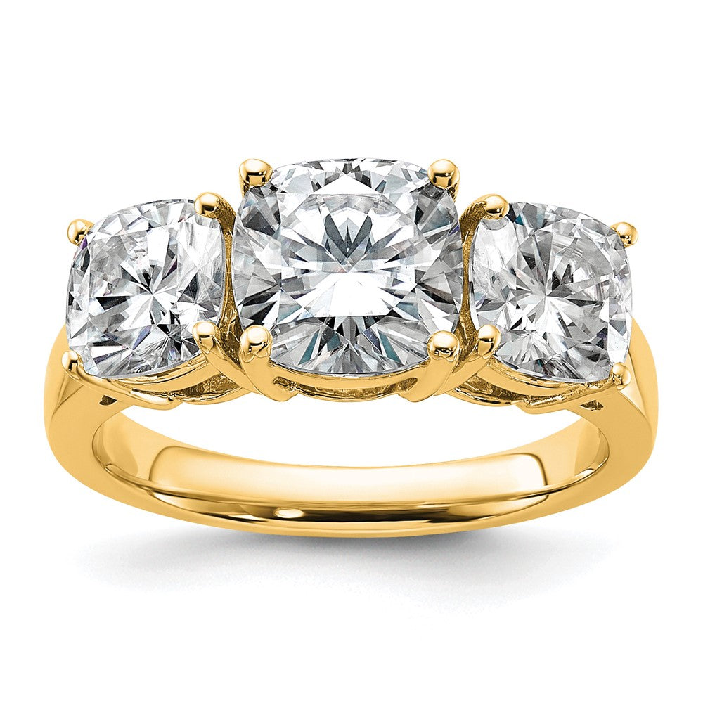 14k 3 3/4ct Cert Lab Grown Diamond VS+ F+ Cushion Comp 3 Stone Eng Ring