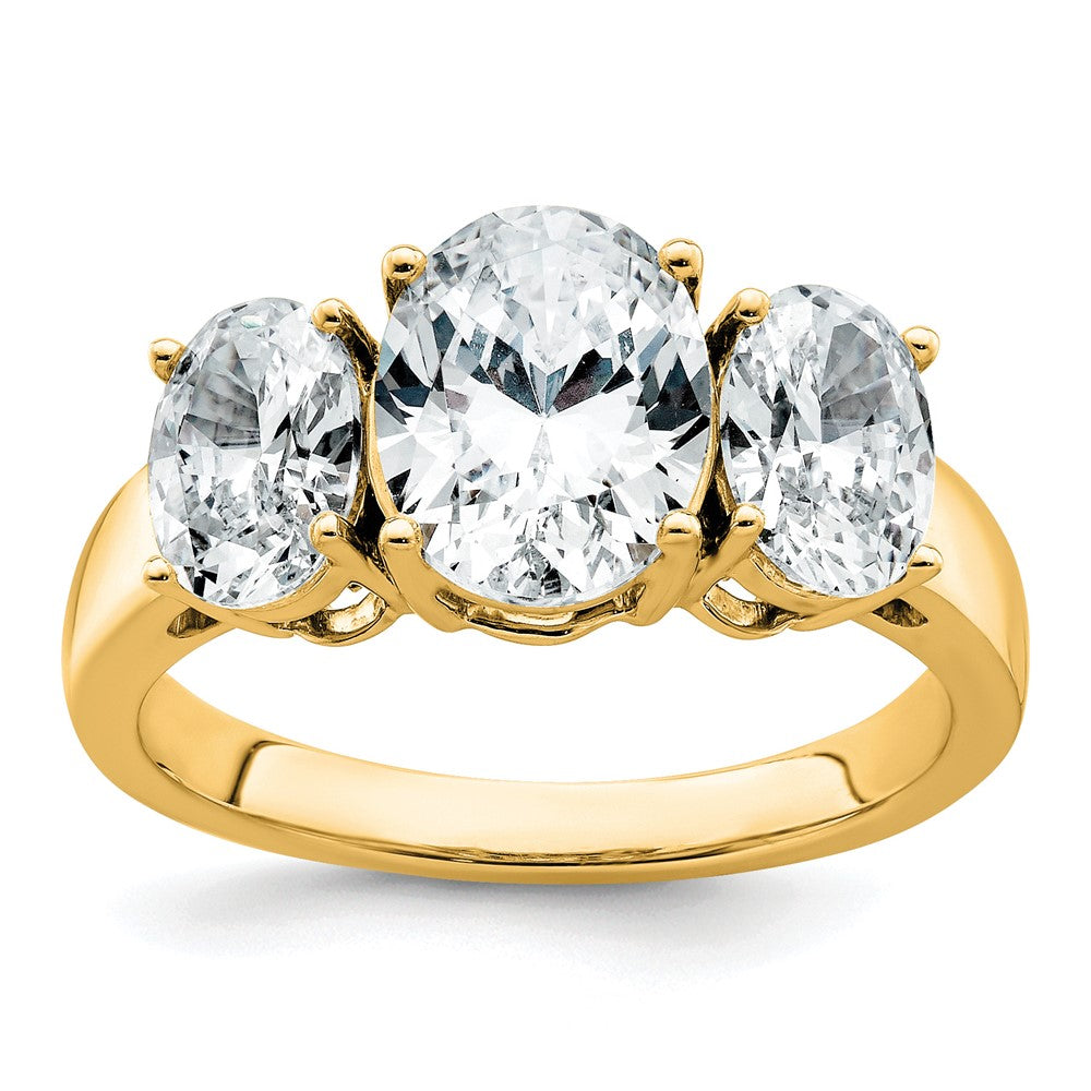 14k 3 5/8ct Cert Lab Grown Diamond VS+ F+ Oval Comp 3 Stone Eng Ring