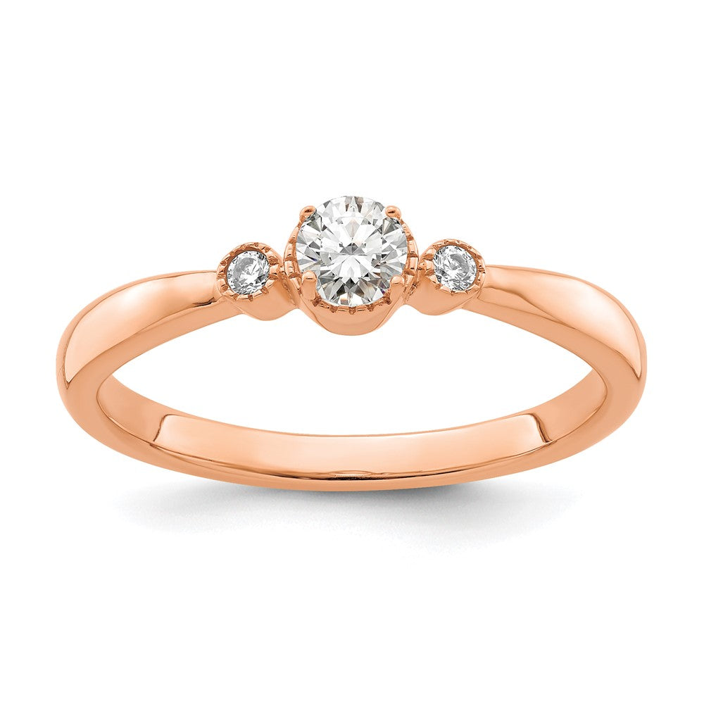 14k Rose Gold 1/4ct Lab Grown Diamond VS/SI+ G+ Comp Petite Eng Ring