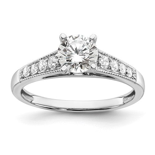 14K White Gold Halo Plus (Holds 1.5 carat (7.5mm) Round Center) 5/8 carat Diamond Semi-Mount Engagement Ring