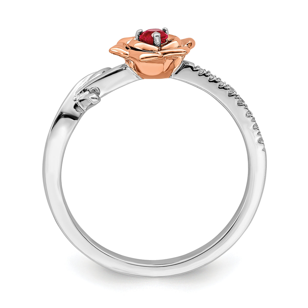 14K Two-tone White & Rose Ruby and Diamond Flower Ring