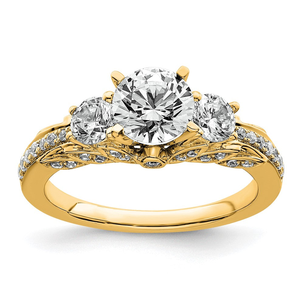 14k 1 3/4ct Lab Grown Diamond VS/SI+ G+ Round Comp 3 Stone Eng Ring