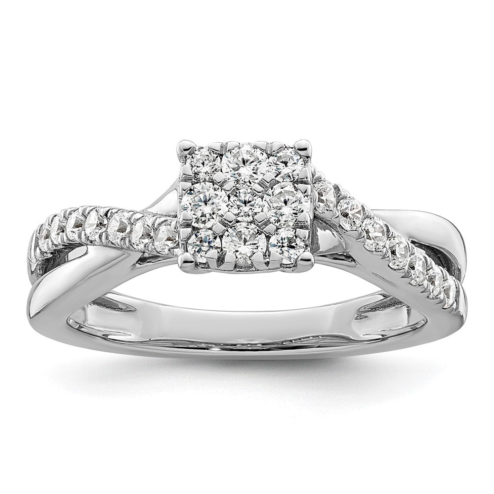 14kw 1/2ct Lab Grown Diamond VS/SI+ G+ Comp Cluster Engagement Ring