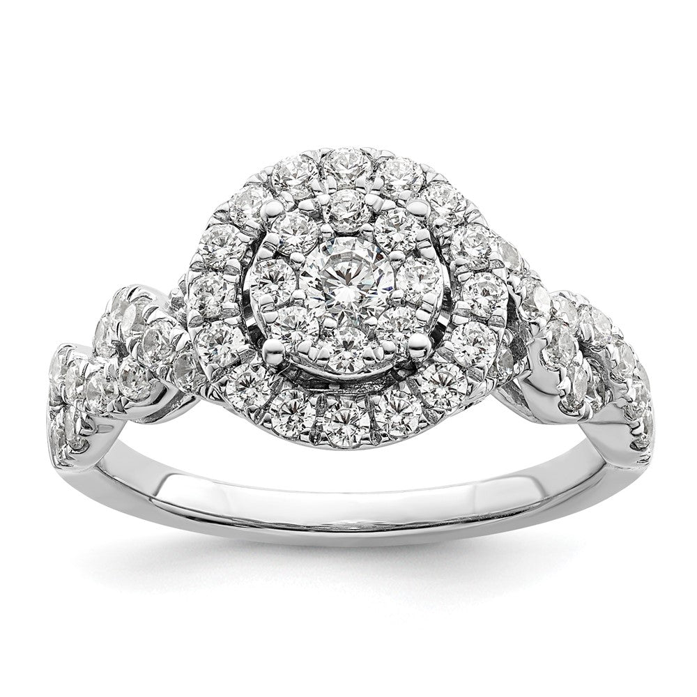 14k White Gold 1ct Lab Grown Diamond VS/SI+ G+ Comp Cluster Eng Ring