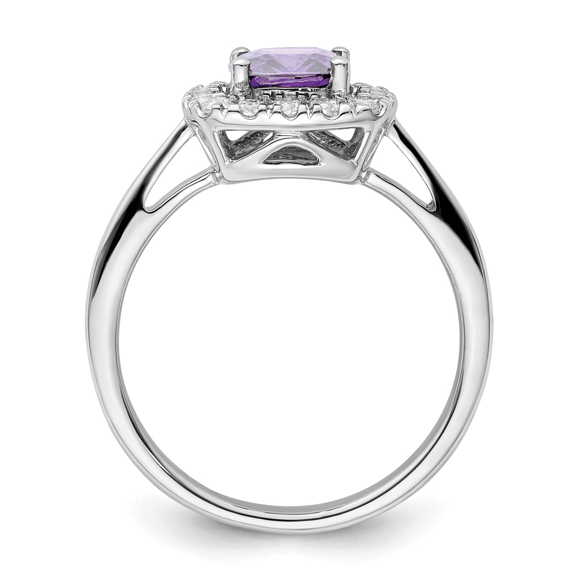 10K White Gold Lab Grown VS/SI FGH Dia and Amethyst Halo Ring