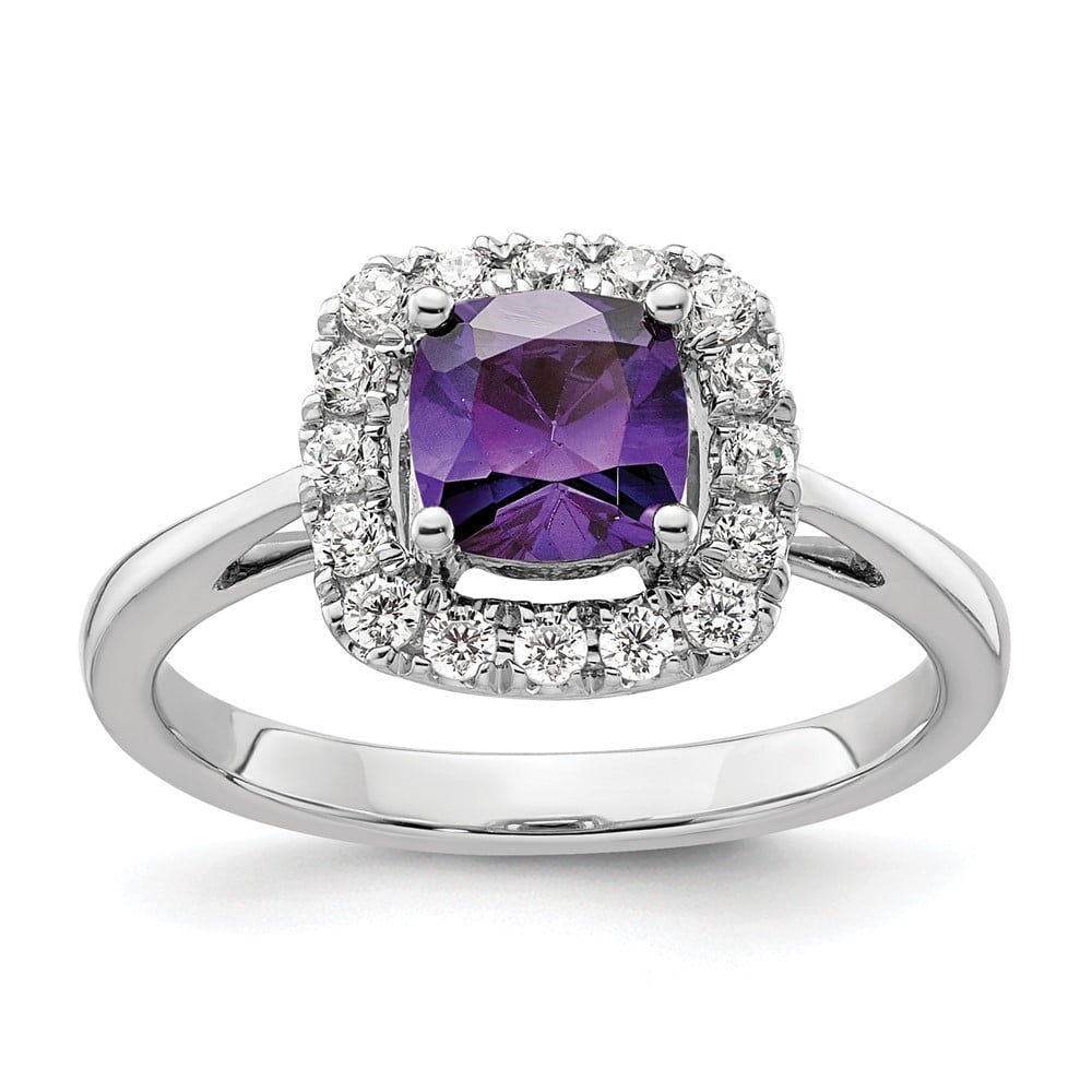 10K White Gold Lab Grown VS/SI FGH Dia and Amethyst Halo Ring