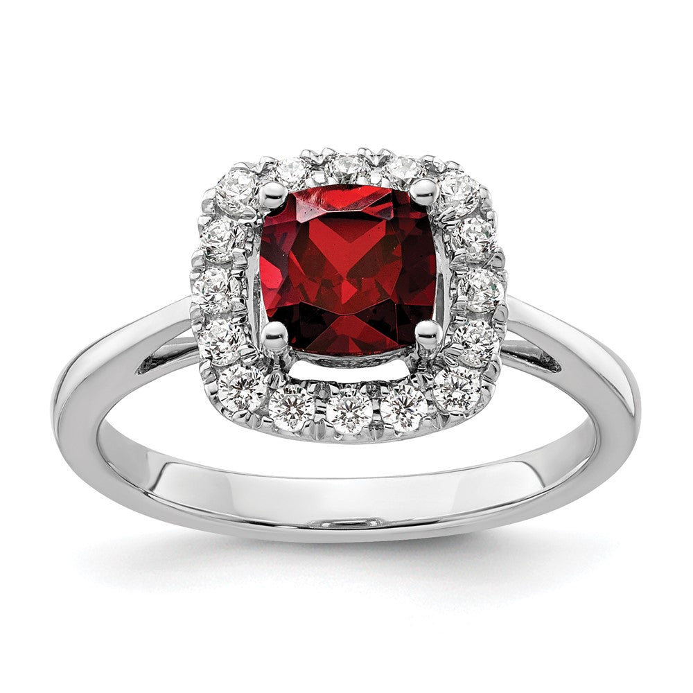 10K White Gold Lab Grown VS/SI FGH Dia and Garnet Halo Ring