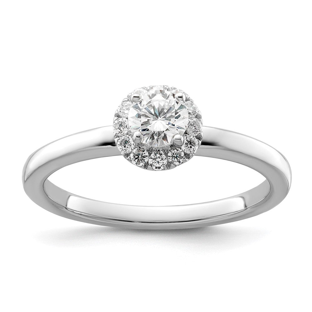 14k White Gold 1/2 ct Lab Grown Dia VS/SI+ G+ Complete Petite Halo Eng Ring