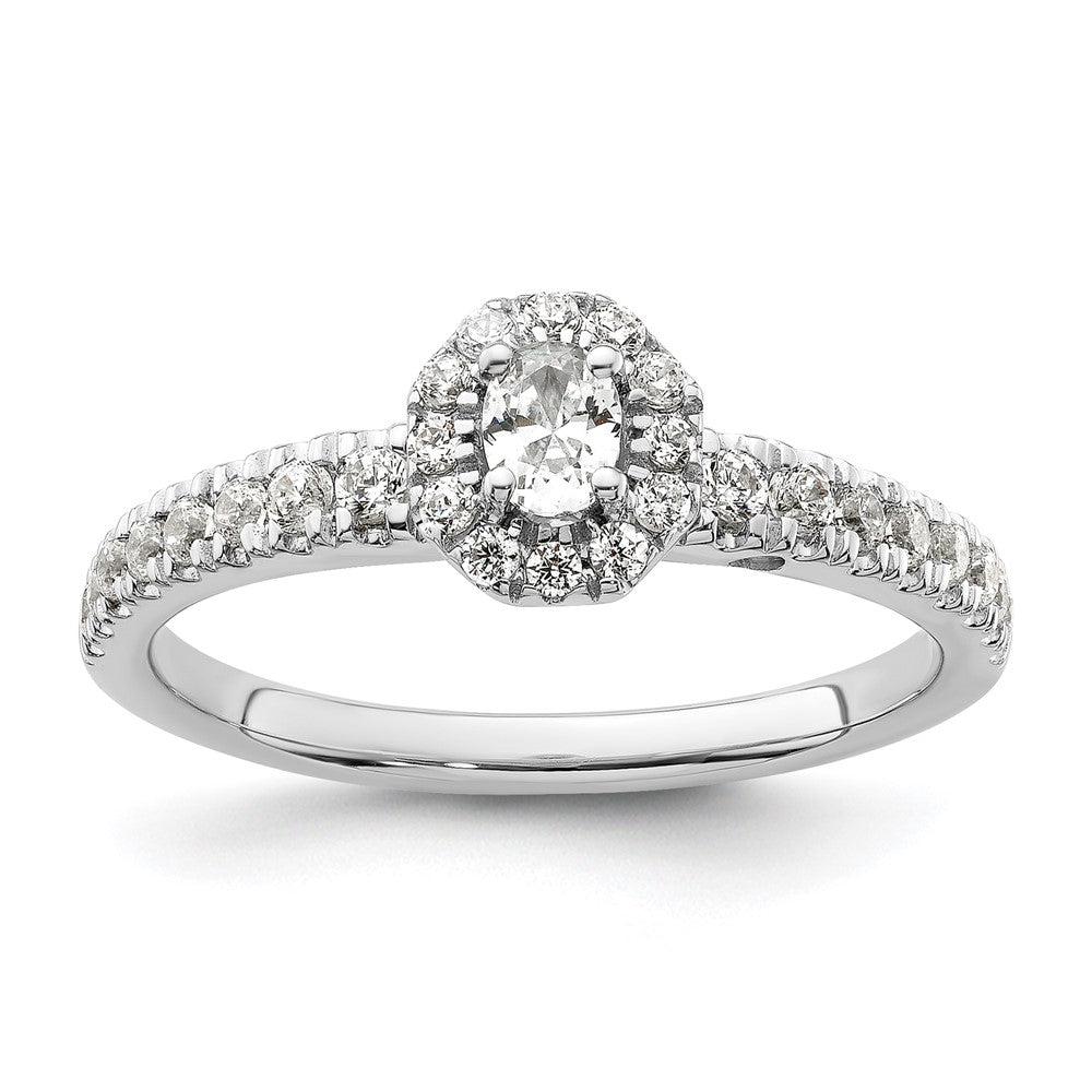 14k White Gold 5/8 ct Lab Grown Dia VS/SI+ G+ Complete Petite Halo Eng Ring