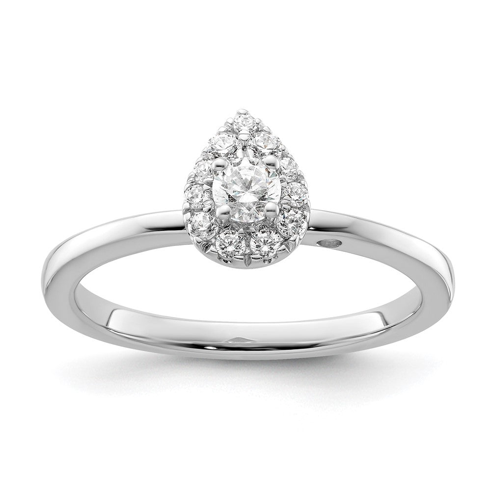 14k White Gold 1/3 ct Lab Grown Dia VS/SI+ G+ Complete Petite Halo Eng Ring