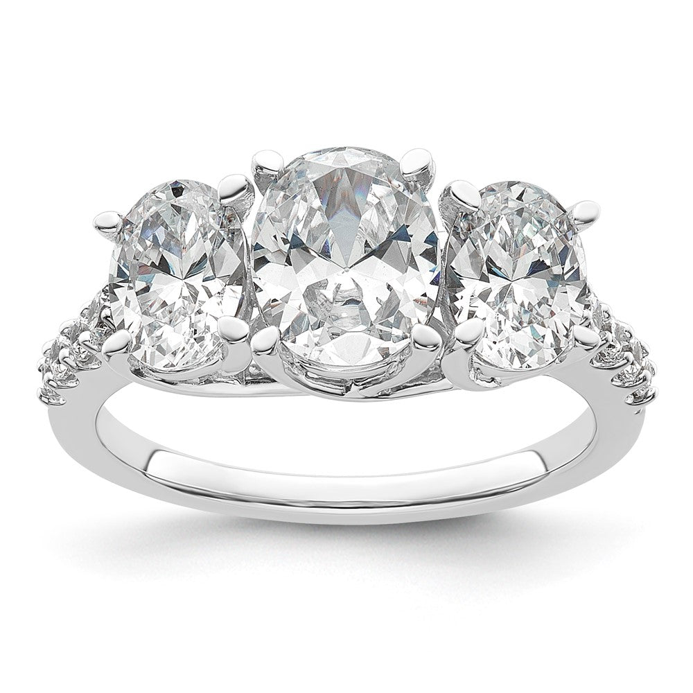 14kw 1/5ct Lab Grown Diamond VS/SI+ G+ Oval Center Semi 3 Stone Eng Ring