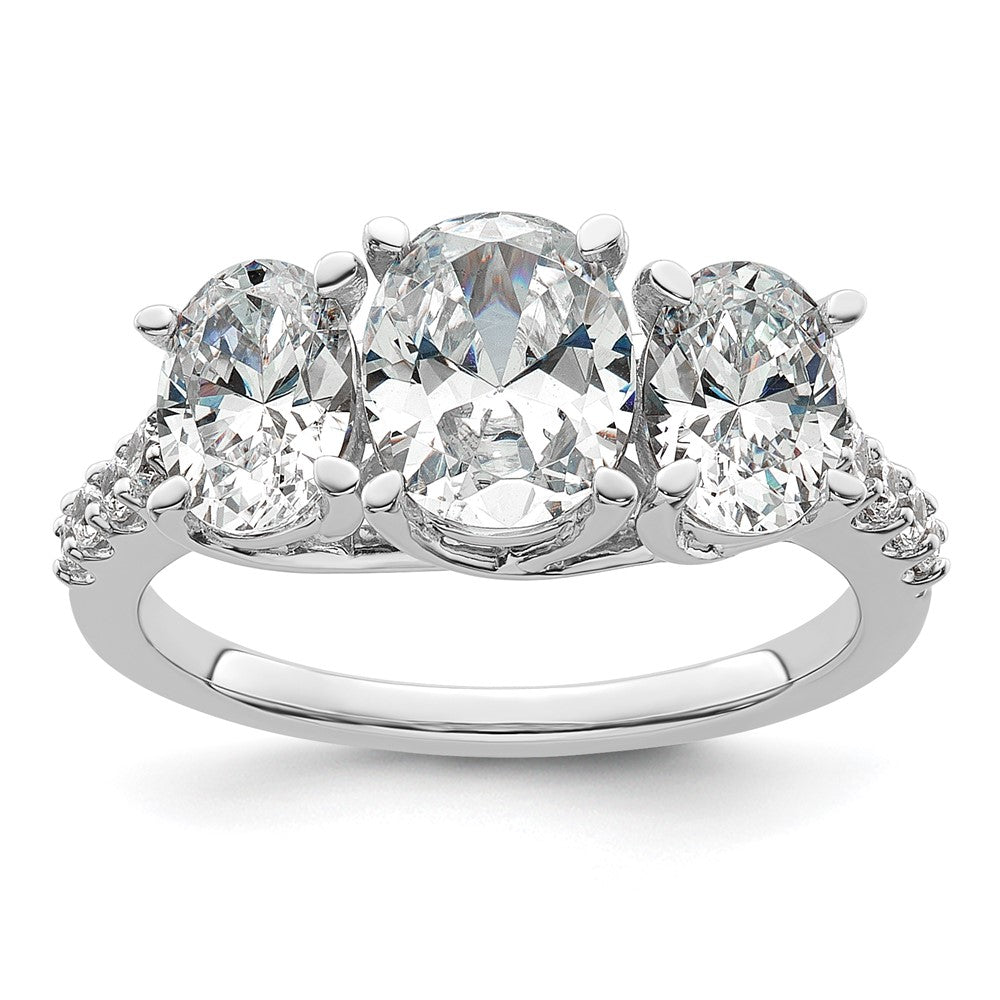 14kw 2 3/4ct Lab Grown Diamond VS+ F+ Oval Comp 3 Stone Eng Ring
