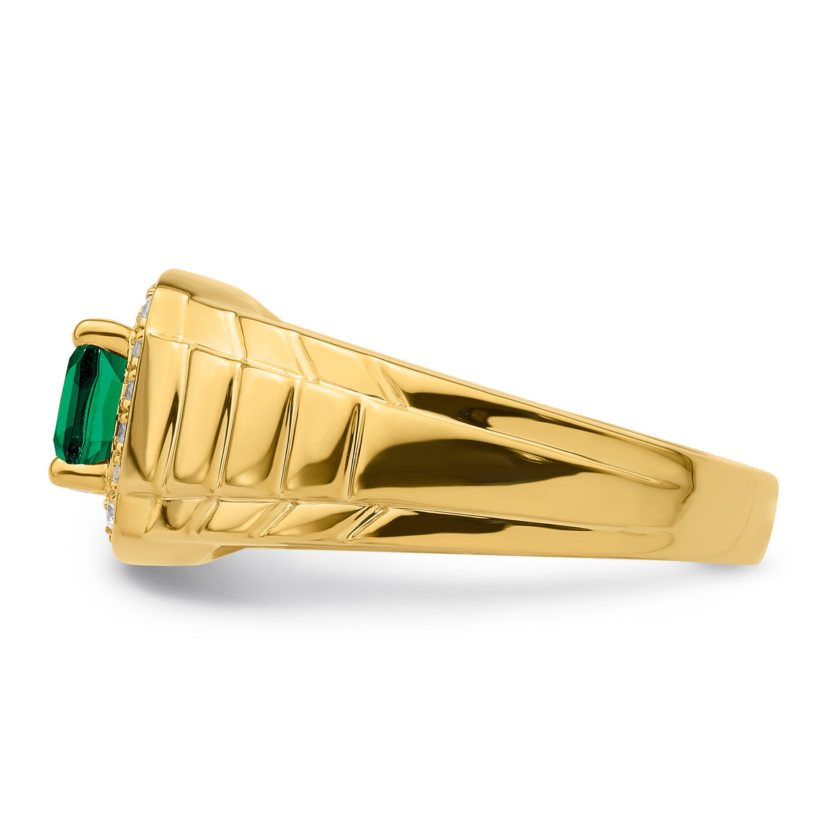 10ky Created Emerald & Lab Grown VS/SI FGH Dia Men's Ring