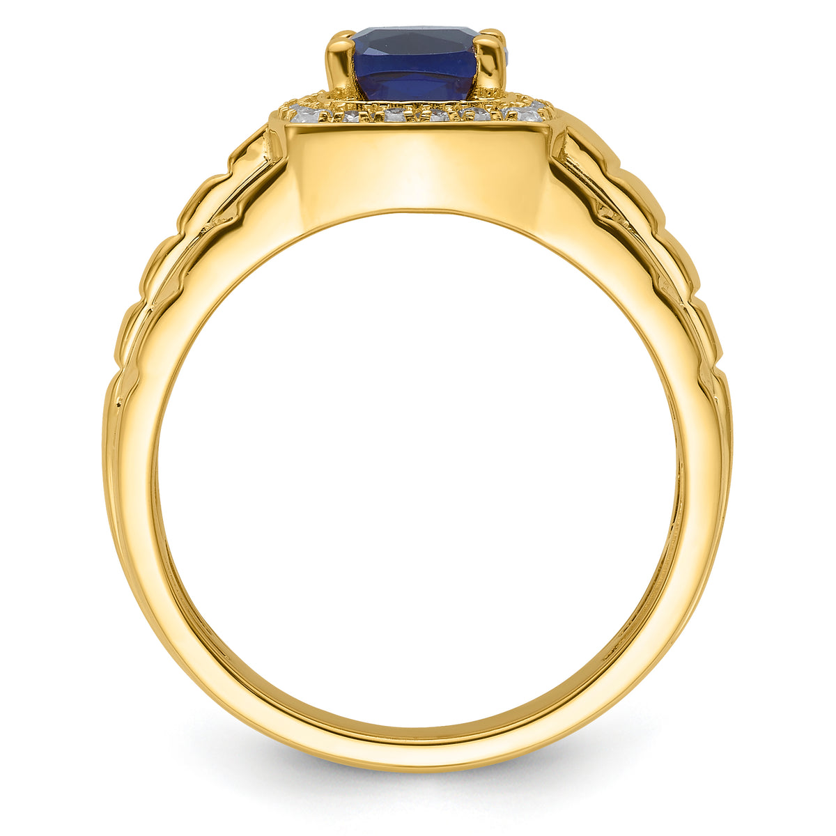 10ky Created Blue Sapphire & Lab Grown VS/SI FGH Dia Men's Ring