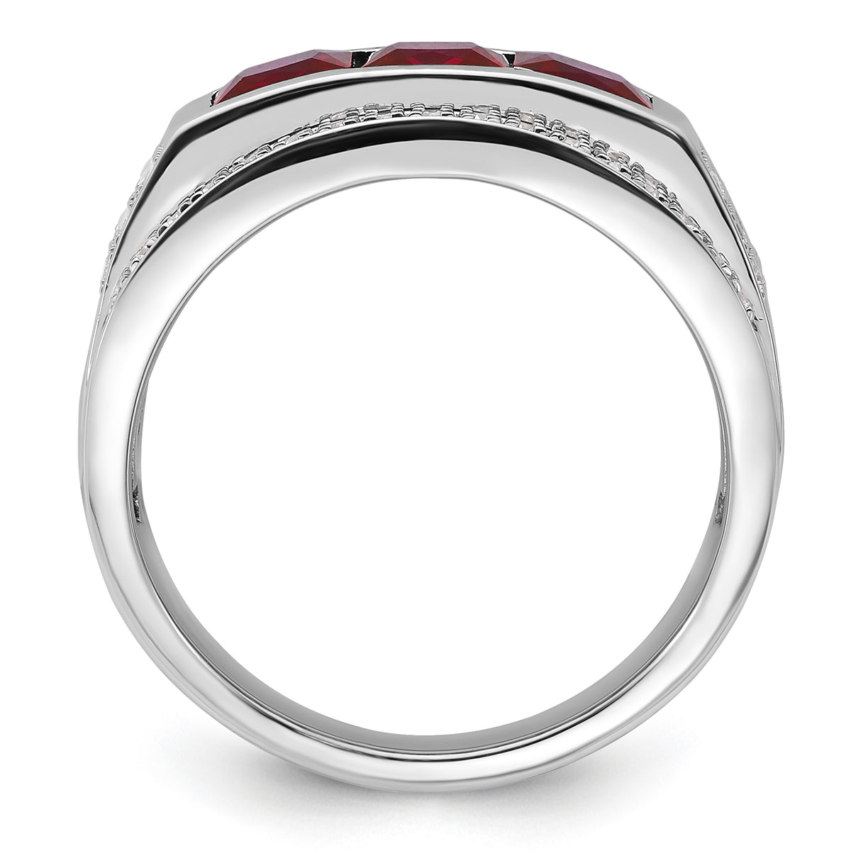 10K WG VS/SI FGH Lab Grown Diamond & Cr. Ruby Mens Ring