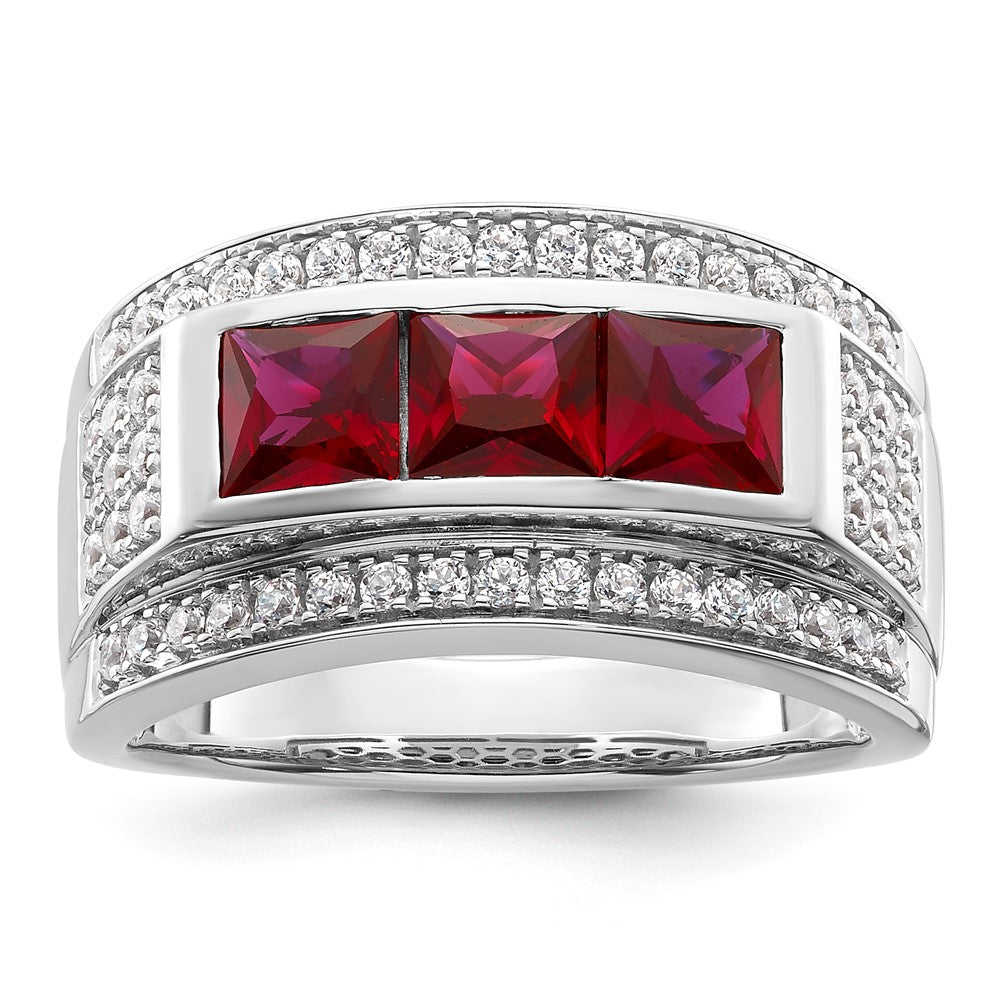 10K WG VS/SI FGH Lab Grown Diamond & Cr. Ruby Mens Ring