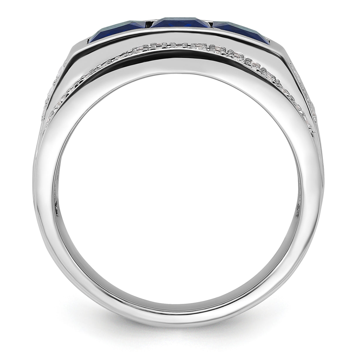10K WG VS/SI FGH Lab Grown Diamond & Cr. Sapphire Mens Ring