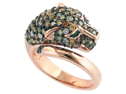 EFFY 14K ROSE GOLD MIXED COLOR DIAMONDS,NATURAL EMERALD RING