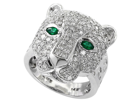 EFFY 14K WHITE GOLD DIAMOND,NATURAL EMERALD RING