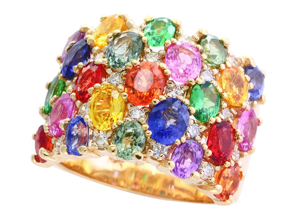 EFFY 14K YELLOW GOLD DIAMOND,NATURAL CEYLON SAPPHIRE,GREEN SAPPHIRE,RED SAPPHIRE,ORANGE SAPPHIRE,PINK SAPPHIRE,PURPLE SAPPHIRE,TSAVORITE,YELLOW SAPPHIRE RING