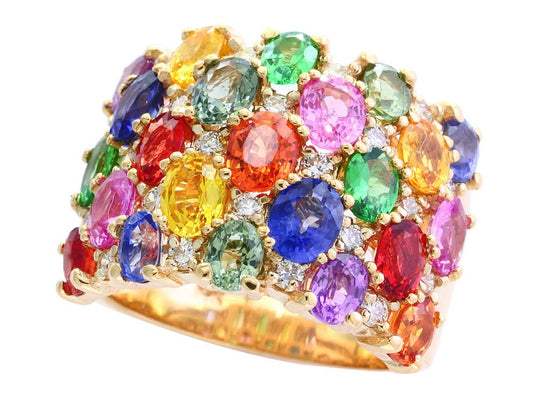 EFFY 14K YELLOW GOLD DIAMOND,NATURAL CEYLON SAPPHIRE,GREEN SAPPHIRE,RED SAPPHIRE,ORANGE SAPPHIRE,PINK SAPPHIRE,PURPLE SAPPHIRE,TSAVORITE,YELLOW SAPPHIRE RING