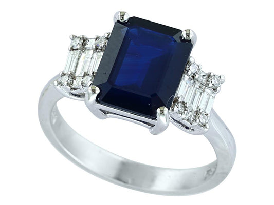 EFFY 14K WHITE GOLD DIAMOND,NATURAL SAPPHIRE RING