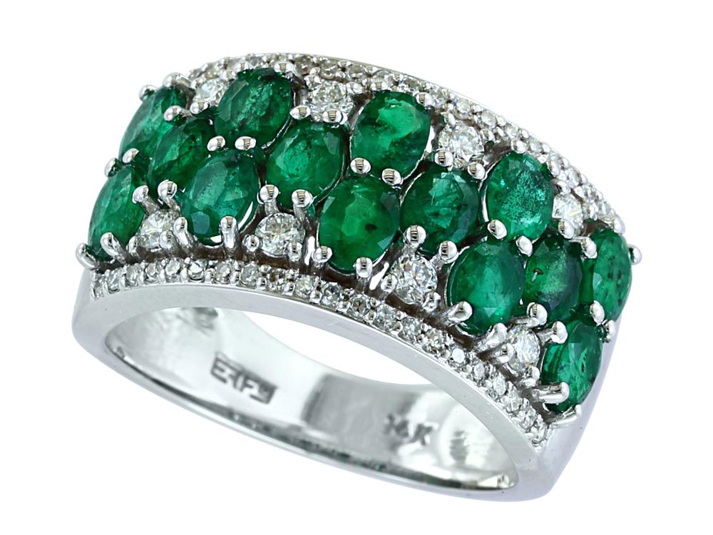 EFFY 14K WHITE GOLD DIAMOND,NATURAL EMERALD RING