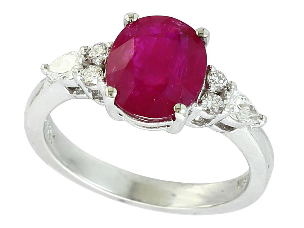 EFFY 14K WHITE GOLD DIAMOND,NATURAL RUBY RING