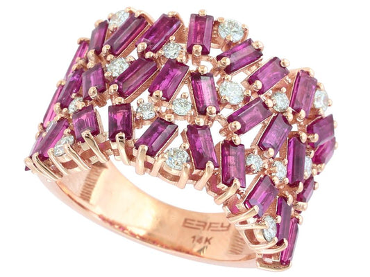 EFFY 14K ROSE GOLD DIAMOND,NATURAL RUBY RING