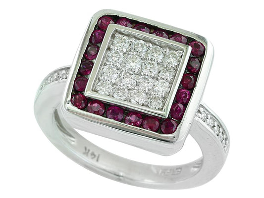 EFFY 14K WHITE GOLD DIAMOND,NATURAL RUBY RING