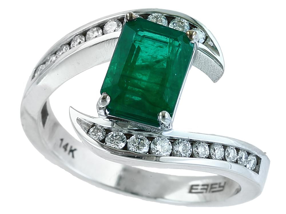 EFFY 14K WHITE GOLD DIAMOND,NATURAL EMERALD RING