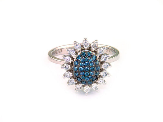 EFFY 14K WHITE GOLD DIAMOND,BLUE DIAMOND RING