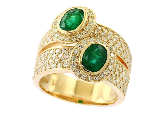 EFFY 14K YELLOW GOLD DIAMOND,NATURAL EMERALD RING