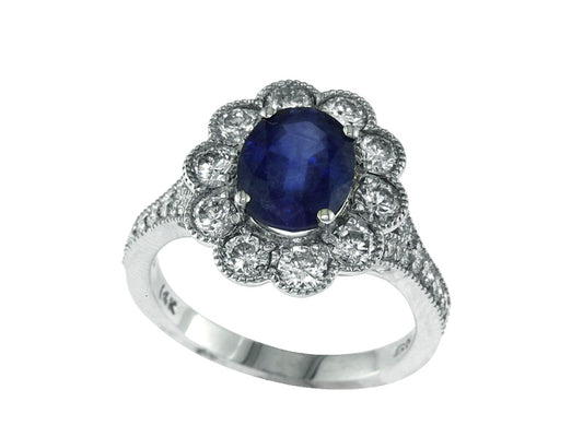 EFFY 14K WHITE GOLD DIAMOND,NATURAL SAPPHIRE RING