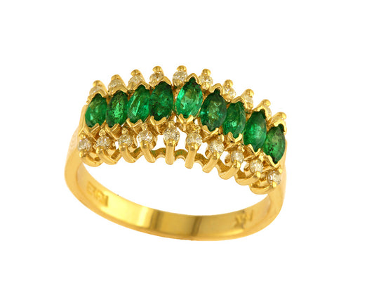 EFFY 14K YELLOW GOLD DIAMOND,NATURAL EMERALD RING