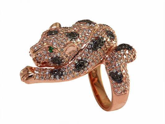 EFFY 14K ROSE GOLD DIAMOND,BLACK DIAMOND,NATURAL EMERALD RING