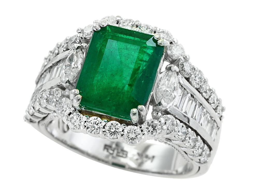 EFFY 14K WHITE GOLD DIAMOND,NATURAL EMERALD RING