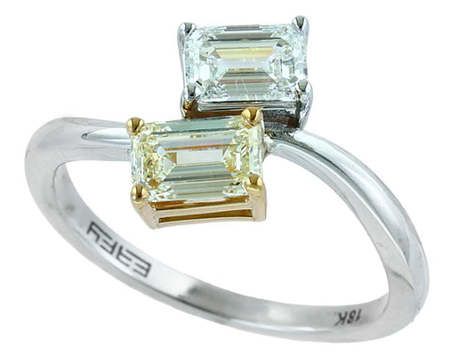 EFFY 18K WHITE and YELLOW GOLD DIAMOND,NATURAL YELLOW DIAMOND RING