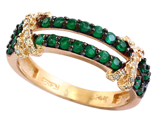 EFFY 14K YELLOW GOLD DIAMOND,NATURAL EMERALD RING