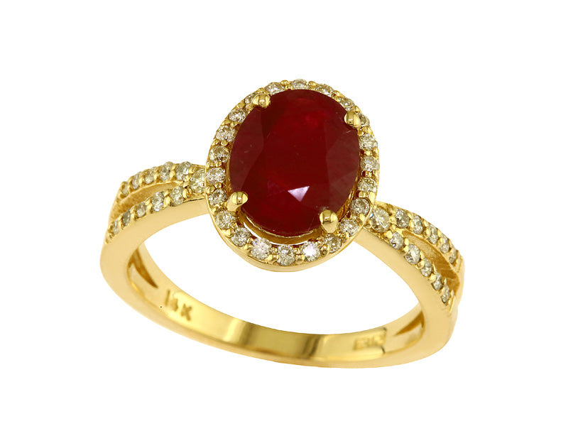 EFFY 14K YELLOW GOLD DIAMOND,NATURAL MOZAMBIQUE RUBY RING