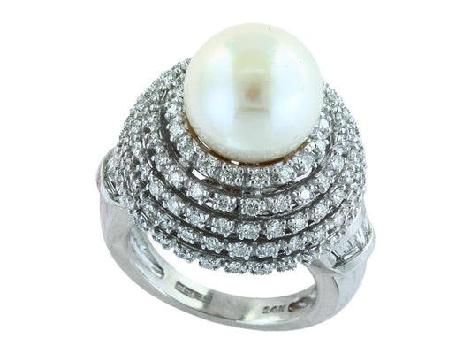EFFY 14K WHITE GOLD DIAMOND,FRESH WATER PEARL RING