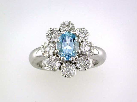 EFFY 14K WHITE GOLD DIAMOND,AQUAMARINE RING